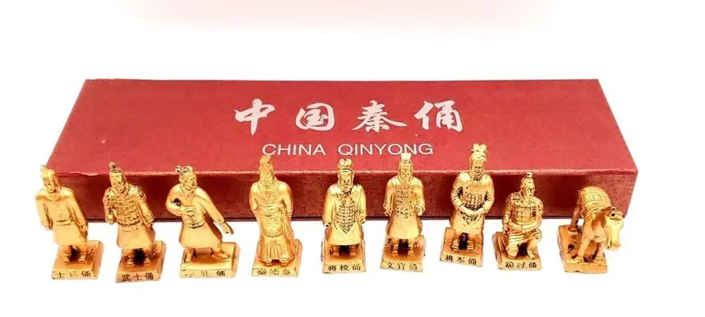 Chinese Terracotta Army Soldier Statue Collection w/ Display Box Souvenir Set